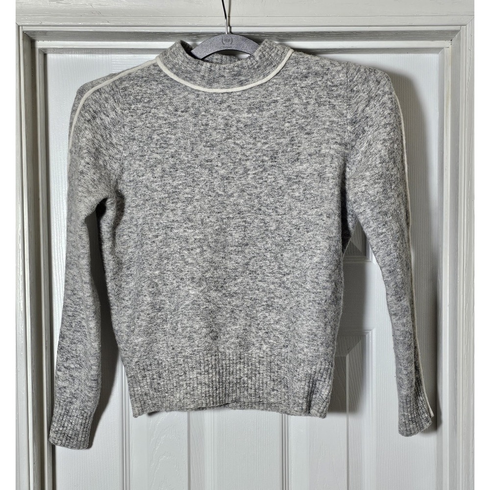Athleta Merino Wool Blend Transit Sweater Piping Size XS Gray/White